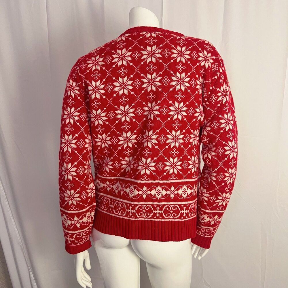 Vintage Lamb's Wool Casual Corner Fair Isle Sweater Cardigan Snowflakes Size S - Picture 4 of 6